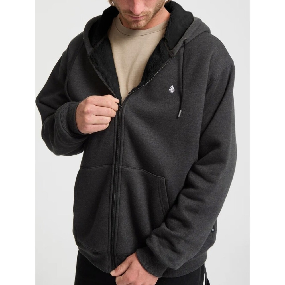 Volcom Single Stone Sherpa-Lined Full Zip Hoodie Heather Black Size Large